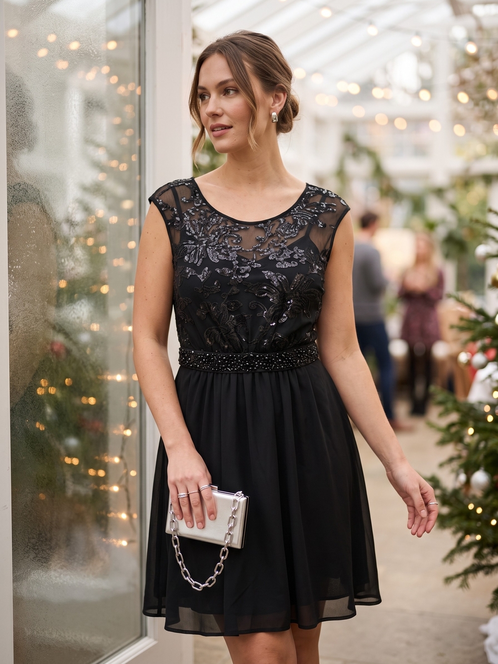 Ricki's Black Sequin Embroidered Illusion Cocktail Dress Whimsigoth NYE Holiday